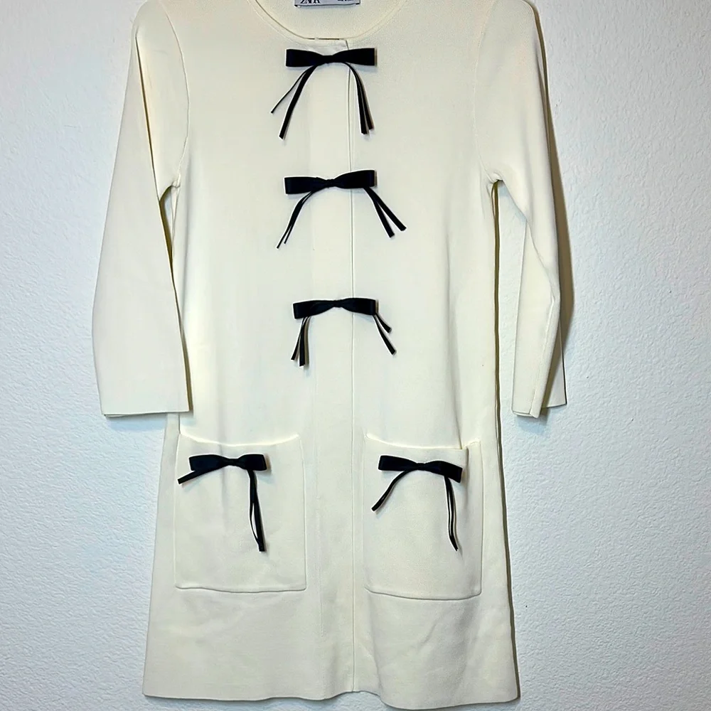 Zara Knit Long Sleeve Bow Dress Size XS - Picture 2 of 12